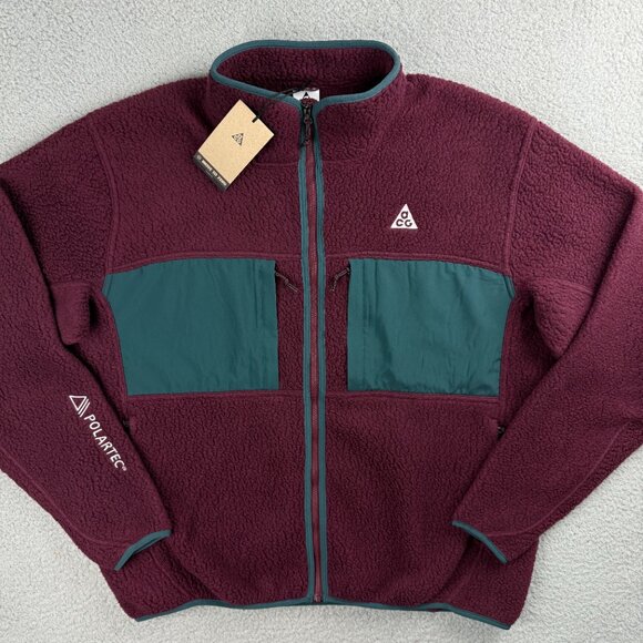 Nike ACG Jacket Mens Large Maroon Red Arctic Wolf Sherpa Fleece Sweater Polartec - Picture 1 of 11